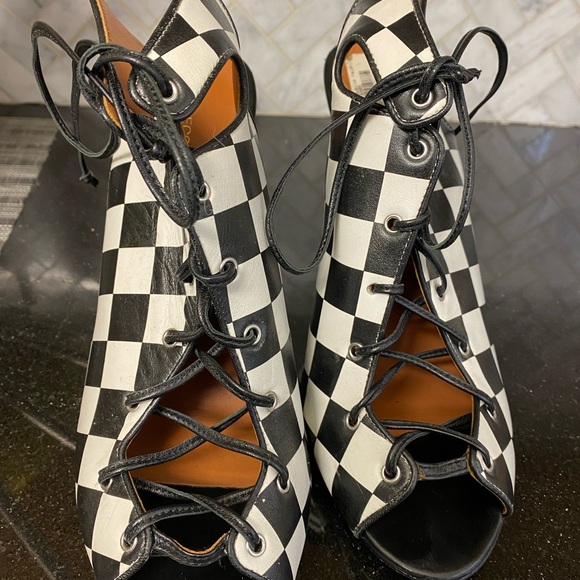Rebecca minkoff leather Rio black white checkered heel oxfords lace up New - Picture 4 of 7